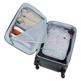 Black Thule Subterra 2 checked spinner luggage with 65L capacity, durable hard shell and four spinner wheels for easy travel.