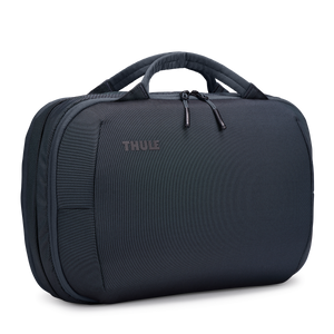 Dark slate Thule Subterra 2 hybrid travel bag, convertible design with multiple compartments and sturdy handles for versatile travel.