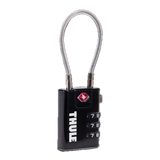 Thule TSA cable lock with key for securing luggage and travel gear, featuring a durable cable and key lock mechanism.