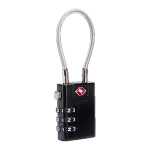 Thule TSA cable lock with key, sturdy metal cable and combination lock for securing luggage or travel gear.