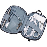 Thule Subterra 2 Powershuttle mini tech kit with organized compartments for cables and accessories, black exterior, compact design.