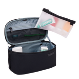 Black Thule Subterra 2 toiletry bag with multiple compartments and zipper closure, designed for travel organization.