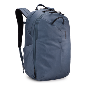Thule Aion 28L travel backpack in Nutria color with multiple compartments and padded shoulder straps for comfortable travel.
