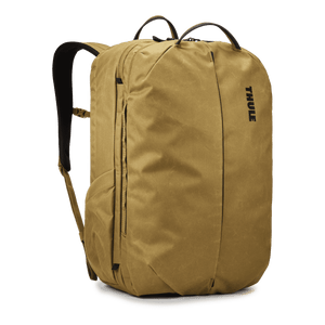 Thule Aion 40L travel backpack with multiple compartments and padded straps, designed for comfortable travel and storage.