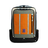 Topo Designs Global Travel Bag 30L backpack in Pond Blue with front zipper pocket and adjustable straps.
