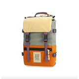 Topo Designs Rover Pack Mini backpack showing compact design with adjustable straps and multiple compartments.