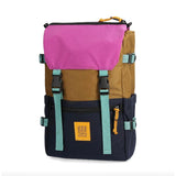 Topo Designs Rover Pack Classic backpack with multiple compartments and padded straps, shown in durable fabric.