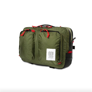 Topo Designs Global Briefcase in durable fabric with leather accents, featuring multiple compartments and sleek carry handles.