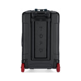 Topo Designs Apex Roller carry-on luggage in Pond Blue Grid with sturdy wheels and handle for travel and organization.