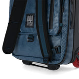 Topo Designs Apex Roller carry-on luggage in Pond Blue Grid with durable fabric and sleek design for travel.