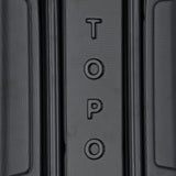 Topo Designs Apex Roller carry-on luggage in Pond Blue Grid with durable fabric and padded handle, ready for travel.