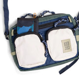 Topo Designs Block Bag crossbody bag with adjustable strap and front pocket, shown in black fabric on a plain background.