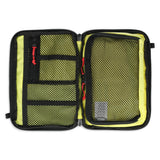 Sea Pine Topo Designs All Adventure Accessory Bag crossbody bag with adjustable strap and multiple compartments, close-up view.
