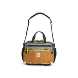 Beetle Khaki Topo Designs Mountain Cross Bag with adjustable strap, detailed view of the durable crossbody bag for outdoor adventures.