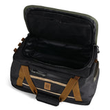 Topo Designs Mountain Duffel 40L in durable fabric with carrying handles and a zippered main compartment.