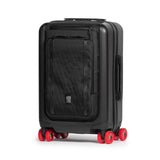 Topo Designs Global Pro Travel Roller Bag shown with its sturdy handle and spacious exterior, ideal for frequent travelers.