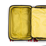 Topo Designs Global Pro Travel Roller Bag with large wheels, durable fabric, and multiple compartments for organized travel.