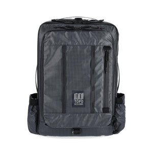 Topo Designs Apex Travel Bag 30L showing the durable nylon exterior, adjustable straps, and spacious main compartment.