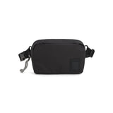 Black Topo Designs Ripstop Belt Bag waist pack with adjustable strap and zippered front pocket, shown from the front.