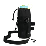 Topo Designs Mountain Hydro Sling water bottle sling in black shown from the front, designed for carrying hydration on outdoor adventures.
