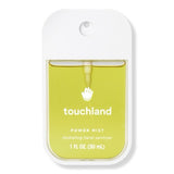 Touchland Power Mist 30ml with aloe vera, clear spray bottle, and refreshing mist for skin hydration and sanitizing.