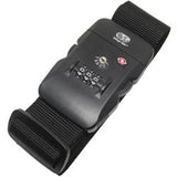 Touro TSA 3-dial locking luggage strap securing a suitcase with a black strap and TSA combination lock for travel security.