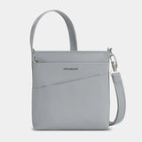 Travelon Roam small crossbody bag with adjustable strap and multiple compartments, shown in black fabric.