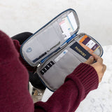 Travelon family passport zip wallet with multiple compartments and secure zipper closure for travel organization.