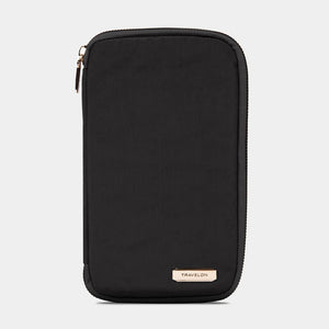 Travelon Family Passport Zip Wallet with multiple passport slots and secure zipper closure, ideal for organized travel.