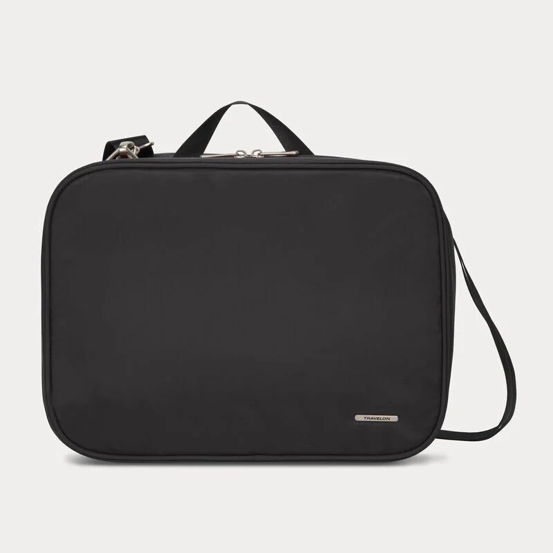 Travelon Complete Toiletry Bag with multiple compartments, compact design, and durable fabric for organized travel storage