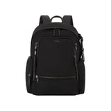 Tumi Voyageur Celina Backpack in black with multiple compartments and adjustable straps, designed for stylish everyday use.