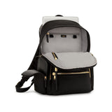 Tumi Voyageur Celina Backpack in black with multiple compartments and adjustable straps, designed for stylish everyday carry.