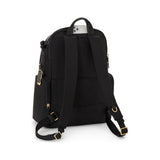 Tumi Voyageur Celina backpack in black with adjustable shoulder straps and multiple compartments, designed for everyday use.