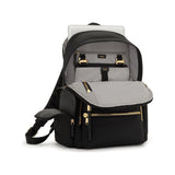 Tumi Voyageur Celina backpack in black with multiple compartments and adjustable straps, designed for stylish daily use.