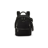 Tumi Voyageur Celina Mini Backpack in black with adjustable shoulder straps and front zip pocket, stylish and compact.