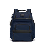 Tumi Alpha Brief Pack backpack with multiple compartments and padded shoulder straps, designed for travel and everyday use.