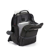 Tumi Alpha Brief Pack backpack with multiple compartments and padded shoulder straps, designed for business and travel.
