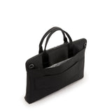 Black Tumi Voyageur Benin laptop carrier with gold accents, featuring multiple compartments and padded shoulder strap for easy carrying.