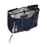 Tumi Voyageur Valetta large tote bag in black with dual top handles and spacious interior, stylish and functional for everyday use.