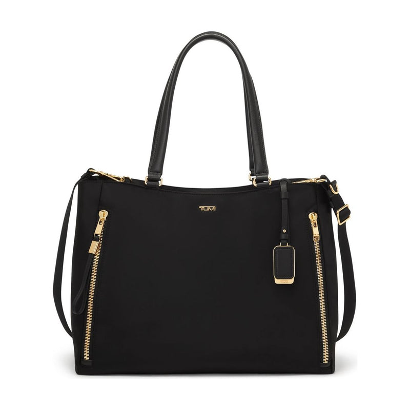 Tumi Voyageur Valetta large tote bag in black with dual handles and spacious interior, designed for travel and daily use.