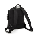 Tumi Voyageur Denver Backpack in gray fabric with multiple compartments and adjustable shoulder straps displayed on a plain background.