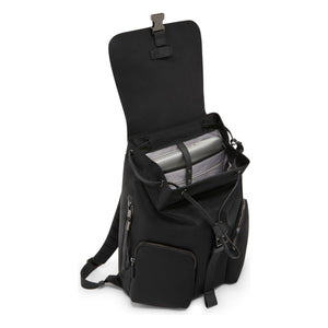 Tumi Voyageur Ramsay Backpack in black with multiple compartments and padded shoulder straps for travel and daily use.