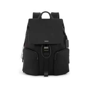 Tumi Voyageur Ramsay backpack in black with adjustable straps, front zip pocket, and top handle for everyday carry.