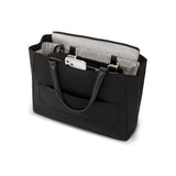 Tumi Voyageur Valetta medium tote bag with tan leather handles and spacious interior, made of durable fabric for everyday use.
