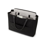 Tumi Voyageur Valetta medium tote bag in black with top handles and zippered closure, showcasing its spacious design and stylish look.