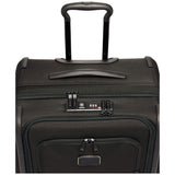 Black Tumi Alpha Short Trip expandable 4-wheeled packing case with black hardware, designed for easy travel and durability.