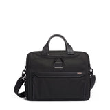 Tumi Organizer Briefcase in black with multiple compartments and handles, designed for professional organization and travel.