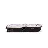 Black Tumi Voyageur lightweight compact carry-on luggage with gold accents, featuring a sleek handle and durable wheels.