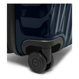 Navy Tumi 19 Degree polycarbonate international carry-on luggage with four spinner wheels and TSA lock.