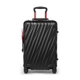 Tumi 19 Degree aluminum international carry-on luggage with four wheels and retractable handle, sleek and durable travel bag.